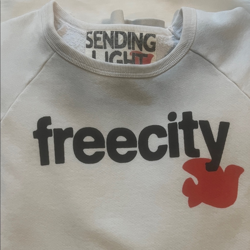 Freecity Light Gray Lightweight Sweatshirt with Black and Red Accents.